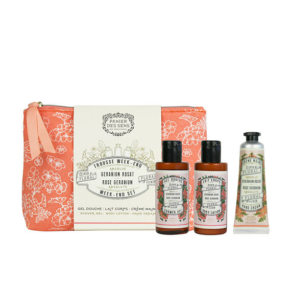 Panier des Sens Rose Géranium Crème pour les mains 30 ml + Gel douche 70 ml + Lait pour le corps 70 