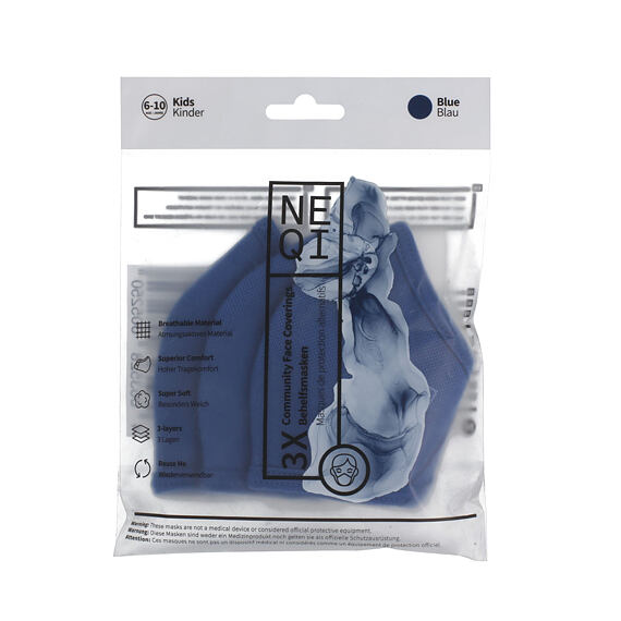 Masque NEQI 3 couches pour enfants 6-10 ans (bleu) 3 pces
