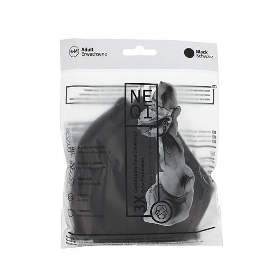 NEQI Masque adulte  3 couches S-M (noir) 3 pces